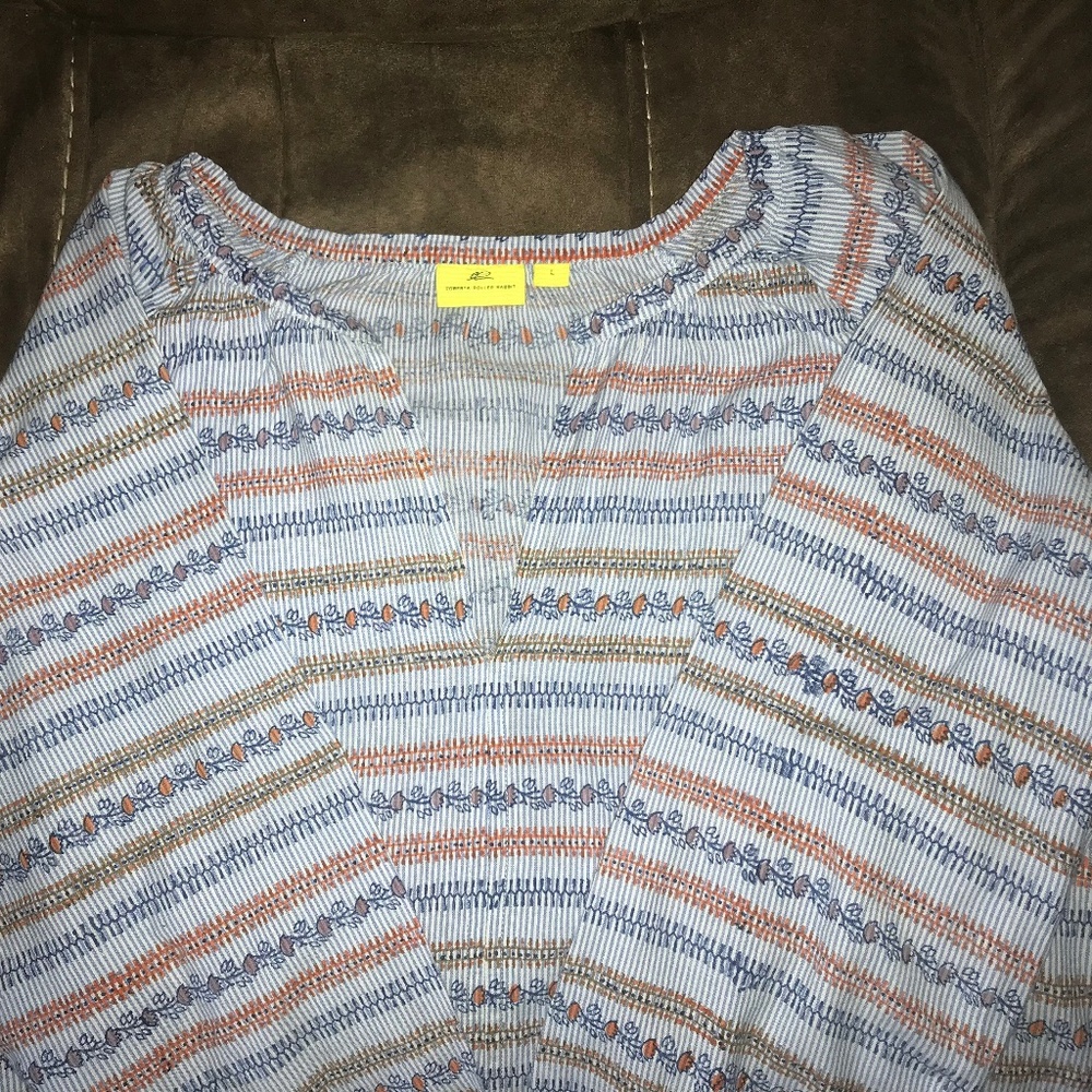 Roller Rabbit Cotton Blue Striped Shirt Elastic Sleeves Sz Large